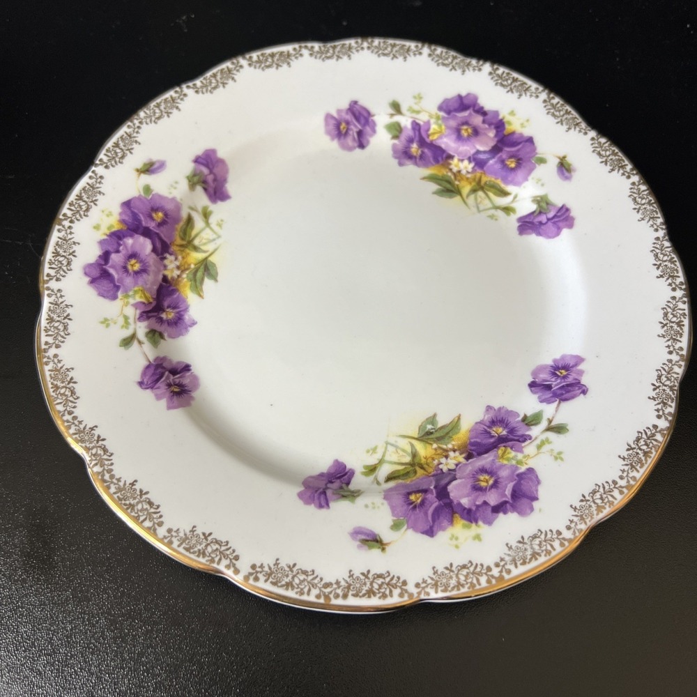 COLLINGWOODS ENGLAND BONE CHINA 8" Plate WITH PURPLE VIOLETS Gold Accents